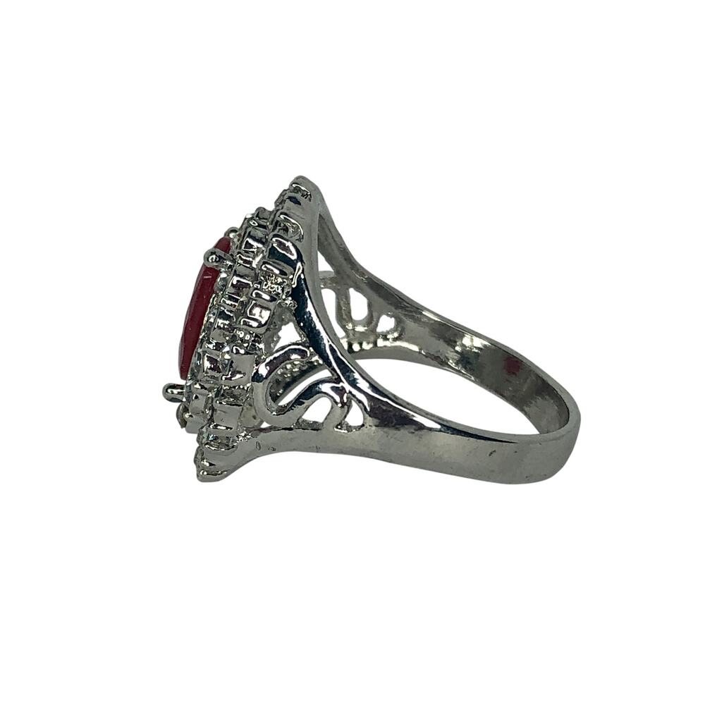 Silver and Red Rhinestone Statement Ring - Size 8.5 - Picture 4 of 6